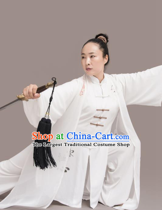 Traditional Chinese Martial Arts White Silk Costume Professional Tai Chi Competition Kung Fu Uniform for Women