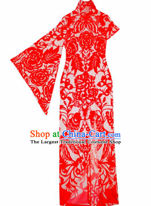 Chinese Traditional National Costume Red Cheongsam Tang Suit Qipao Dress for Women