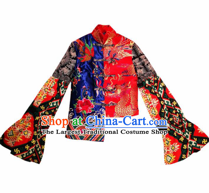 Chinese Traditional National Costume Embroidered Red Blouse Tang Suit Qipao Jacket for Women