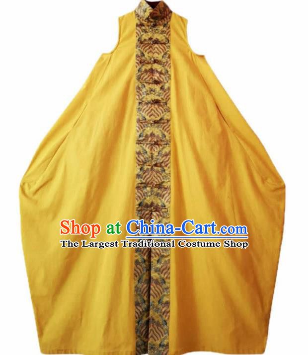 Chinese Traditional Catwalks Costume National Yellow Cheongsam Tang Suit Qipao Dress for Women
