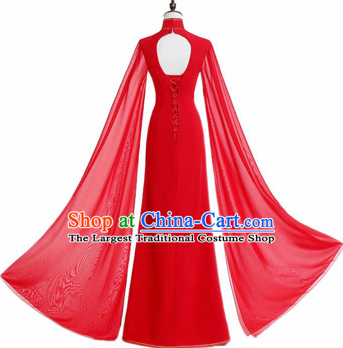 Chinese National Catwalks Costume Red Cheongsam Traditional Tang Suit Qipao Dress for Women