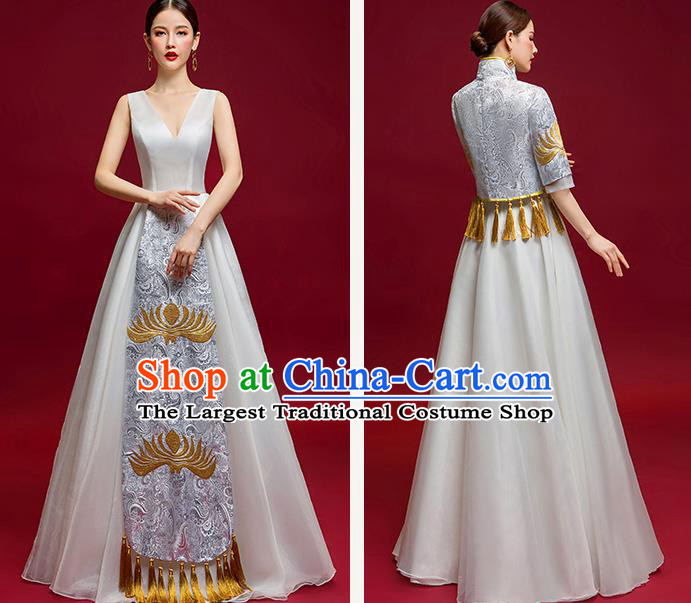 Chinese Traditional Wedding Costume Ancient Bride Xiu He Suit Grey Dress for Women