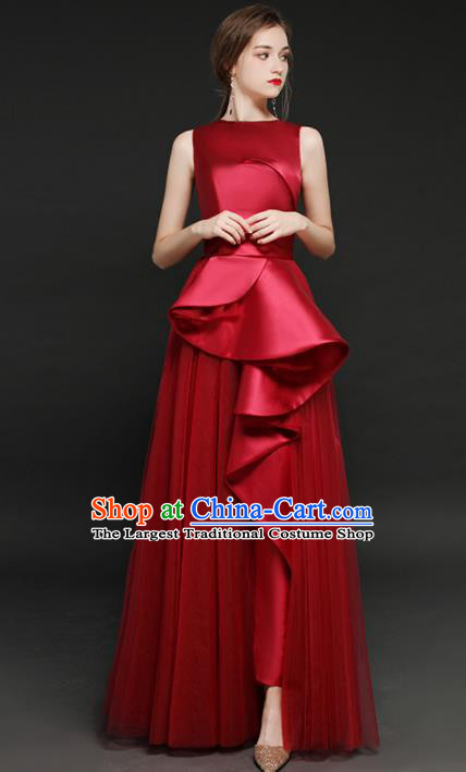 Top Grade Catwalks Wine Red Veil Full Dress Modern Dance Party Compere Costume for Women