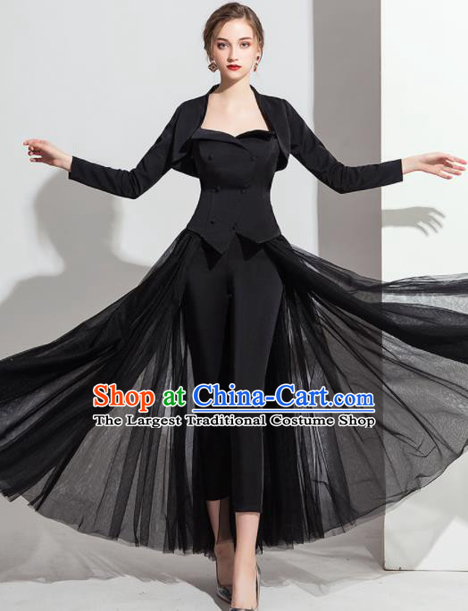 Top Grade Catwalks Black Veil Full Dress Modern Dance Party Compere Costume for Women