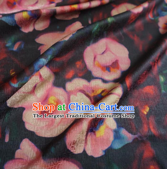 Asian Chinese Traditional Peach Blossom Pattern Watered Gauze Cheongsam Silk Fabric Chinese Fabric Material