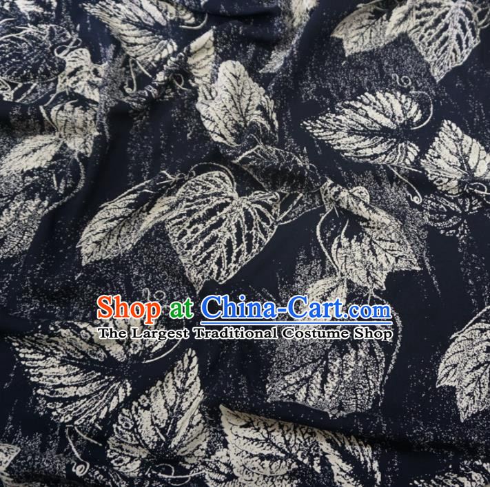 Asian Chinese Traditional Leaf Pattern Design Black Watered Gauze Cheongsam Silk Fabric Chinese Fabric Material