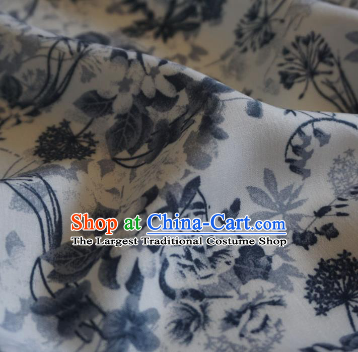 Asian Chinese Traditional Dandelion Pattern Design White Watered Gauze Cheongsam Silk Fabric Chinese Fabric Material