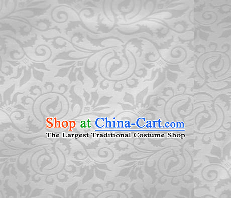 Chinese White Brocade Classical Scroll Pattern Design Satin Cheongsam Silk Fabric Chinese Traditional Satin Fabric Material