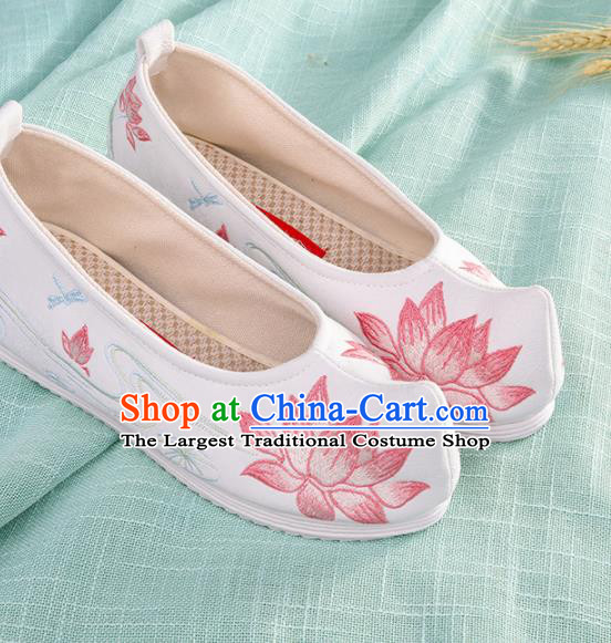 Chinese Traditional Hanfu Cloth Shoes Embroidered Pink Lotus Shoes Handmade Ancient Princess Shoes for Women