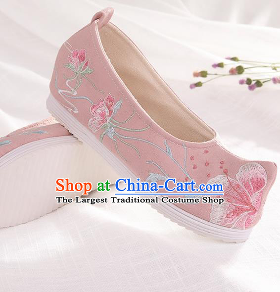 Chinese Traditional Embroidered Peach Blossom Pink Shoes Hanfu Cloth Shoes Handmade Ancient Princess Shoes for Women