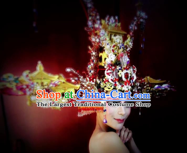 Chinese Traditional Stage Show Phoenix Coronet Deluxe Hair Accessories Handmade Cosplay Queen Hat Headwear for Women