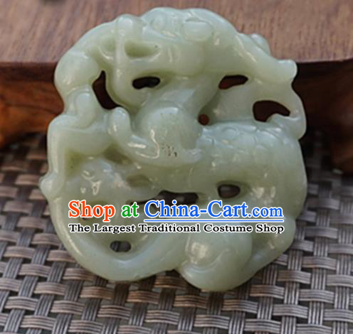 Chinese Handmade Jewelry Accessories Carving Dragon Green Jade Pendant Ancient Traditional Jade Craft Decoration