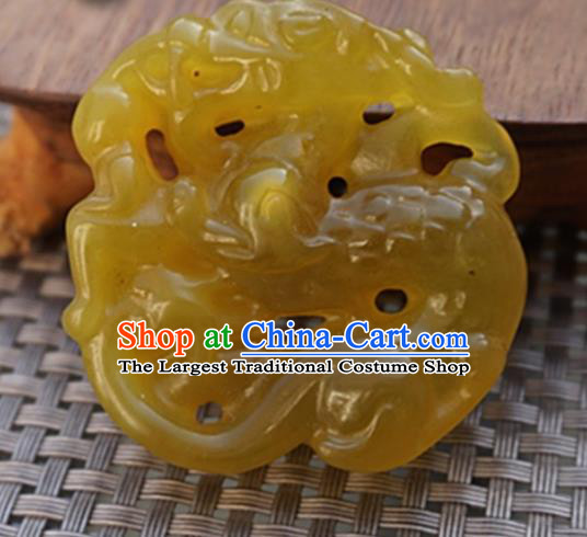 Chinese Handmade Jewelry Accessories Carving Dragon Yellow Jade Pendant Ancient Traditional Jade Craft Decoration