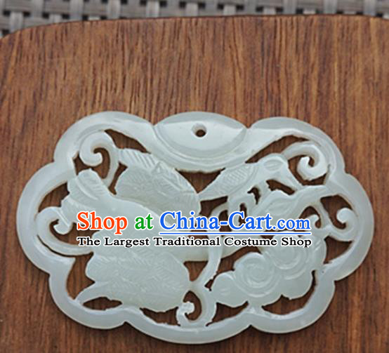 Chinese Handmade Jewelry Accessories Carving Crane Jade Pendant Ancient Traditional Jade Craft Decoration