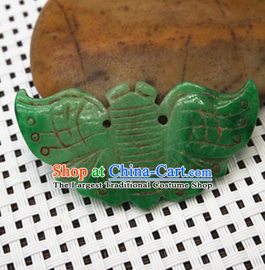 Chinese Handmade Jewelry Accessories Carving Butterfly Green Jade Pendant Ancient Traditional Jade Craft Decoration
