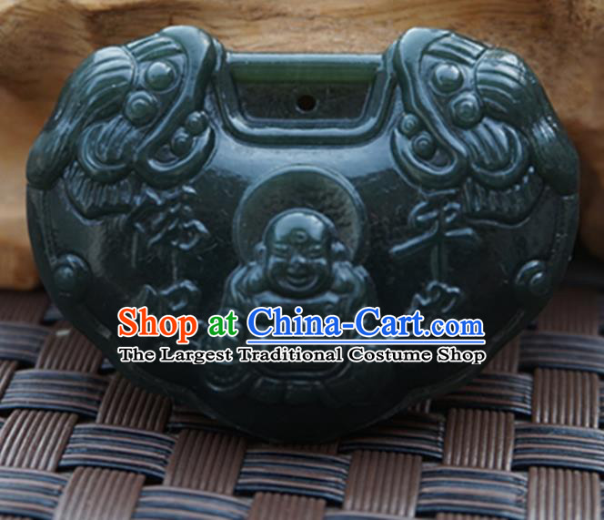 Chinese Handmade Carving Maitreya Jade Pendant Jewelry Accessories Ancient Traditional Jade Craft Decoration