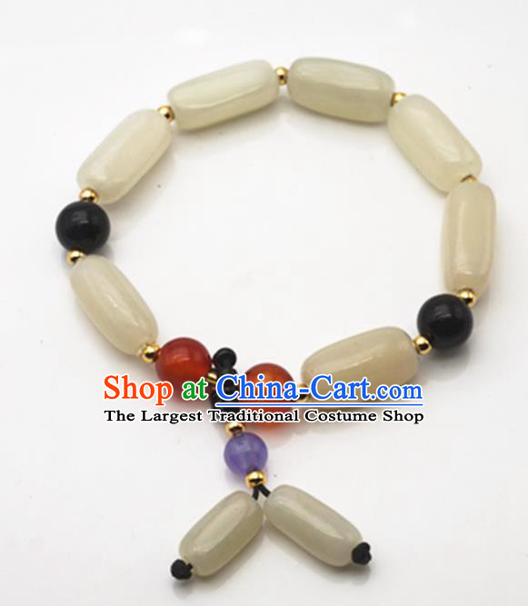 Chinese Handmade Ancient White Jade Bracelet Traditional Jade Bangle Chain Jewelry Accessories for Women for Men