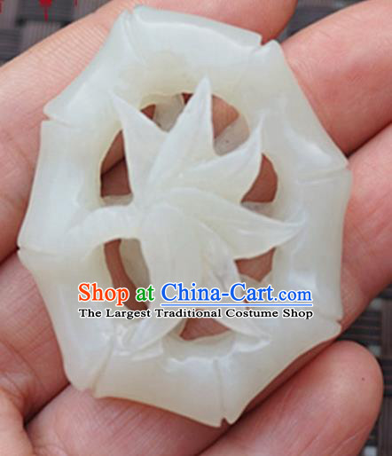 Handmade Chinese Ancient Carving Bamboo Leaf Jade Pendant Traditional Jade Craft Jewelry Decoration Accessories