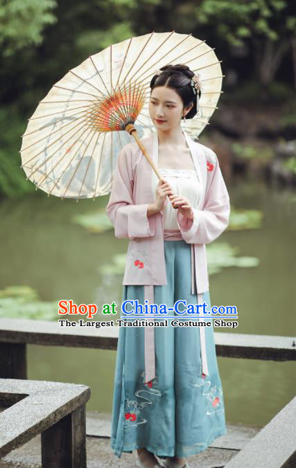 Chinese Ancient Young Lady Embroidered Hanfu Dress Traditional Ming Dynasty Female Historical Costume for Women