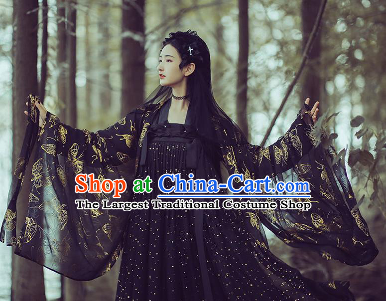 Chinese Ancient Peri Black Hanfu Dress Traditional Tang Dynasty Court Princess Historical Costume for Women