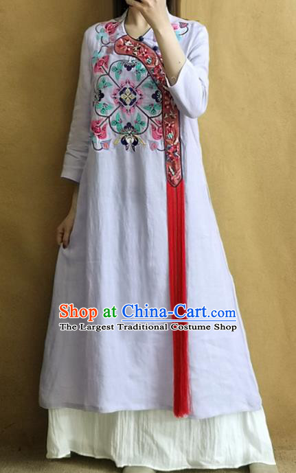 Traditional Chinese Embroidered Lilac Qipao Dress Tang Suit Cheongsam National Costume for Women