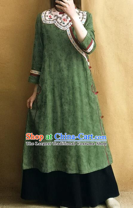 Traditional Chinese Tang Suit Green Cheongsam Embroidered Qipao Dress National Costume for Women