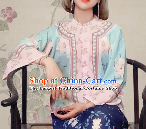 Traditional Chinese Tang Suit Slant Opening Green Blouse Upper Outer Garment National Costume for Women