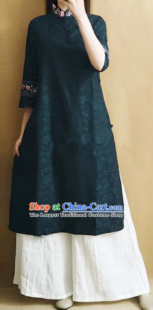 Traditional Chinese Embroidered Atrovirens Dress Tang Suit Cheongsam National Costume for Women