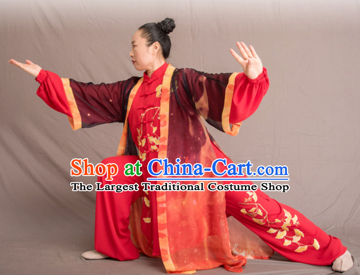 Lucky Red Top Chinese Classical Competition Championship Professional Tai Chi Uniforms Taiji Kung Fu Wing Chun Kungfu Tai Ji Sword Master Dress Clothing Suits Clothing Clothes Complete Set