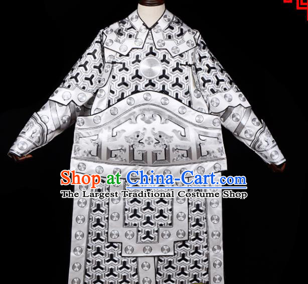 Handmade Chinese Beijing Opera General White Costume Traditional Peking Opera Takefu Clothing for Men
