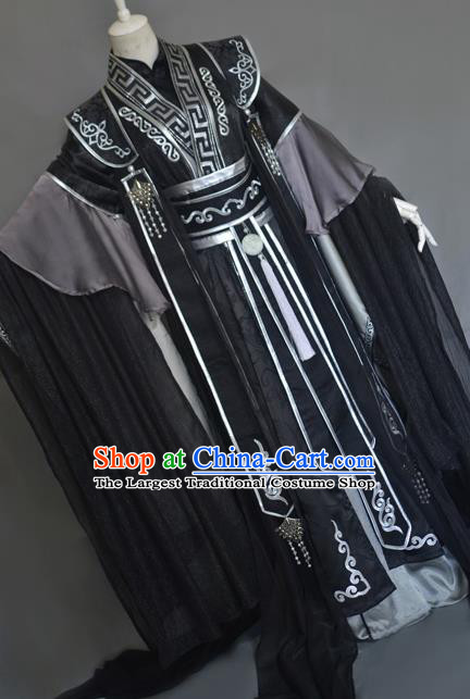 Traditional Chinese Cosplay Emperor Black Clothing Ancient Swordsman Costume for Men
