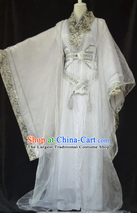 Traditional Chinese Ancient Nobility Childe White Clothing Cosplay Swordsman Costume for Men