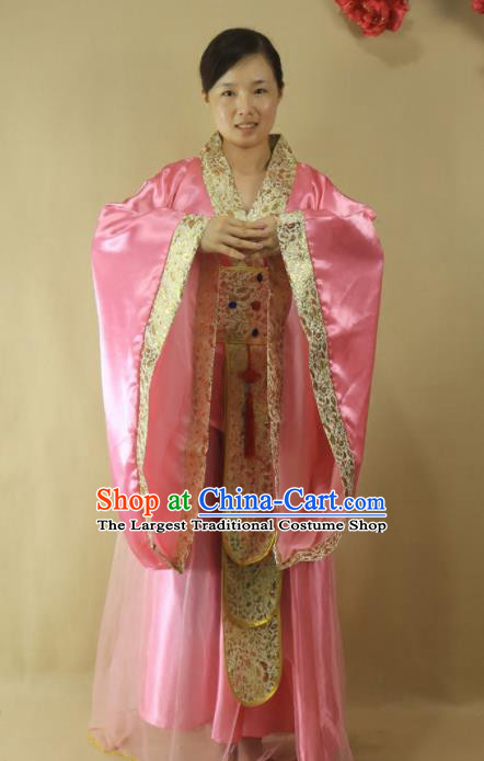 Traditional Chinese Han Dynasty Imperial Consort Pink Hanfu Dress Ancient Court Lady Costume for Women