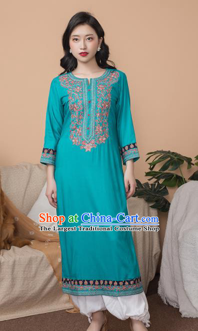 Asian India Traditional Punjabi Costumes South Asia Indian National Informal Blue Blouse and Pants for Women