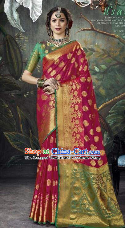 Asian India Rosy Sari Dress Indian Traditional Court Costume Bollywood Queen Clothing for Women