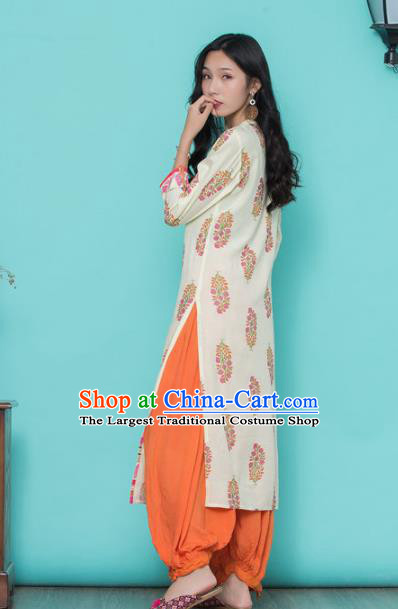 Asian India Traditional Costumes South Asia Indian National White Blouse and Pants for Women