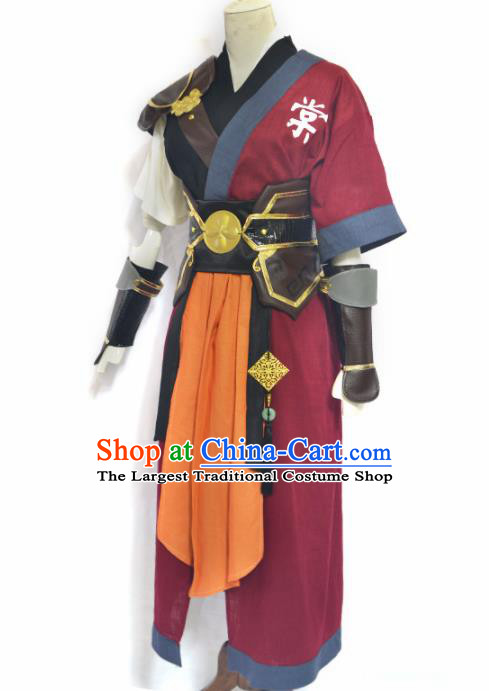 Traditional Chinese Cosplay Swordsman Clothing Ancient Imperial Bodyguard Red Costume for Men