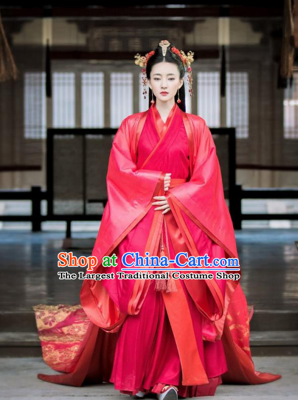 Chinese Traditional Shang Dynasty Imperial Consort Su Daji Red Hanfu Dress Ancient Drama Hoshin Engi Embroidered Wedding Historical Costume for Women