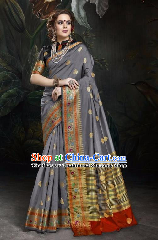 Asian India Traditional Bollywood Grey Sari Dress Indian Court Queen Costume for Women