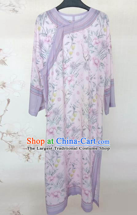 Traditional Chinese Printing Light Pink Cheongsam Tang Suit Qipao Dress National Costume for Women