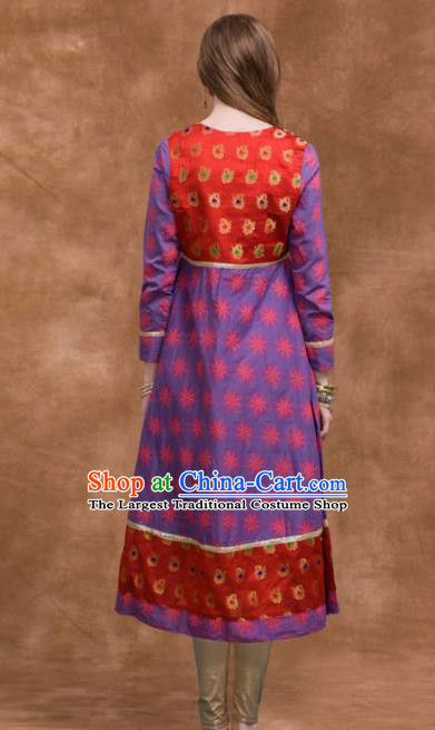 South Asian India Traditional Costume Purple Dress Asia Indian National Punjabi Suit for Women