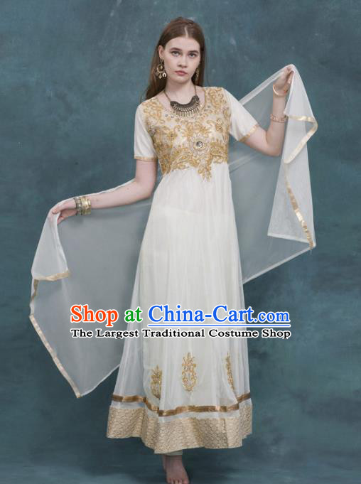 South Asian India Traditional Yoga White Lace Dress Asia Indian