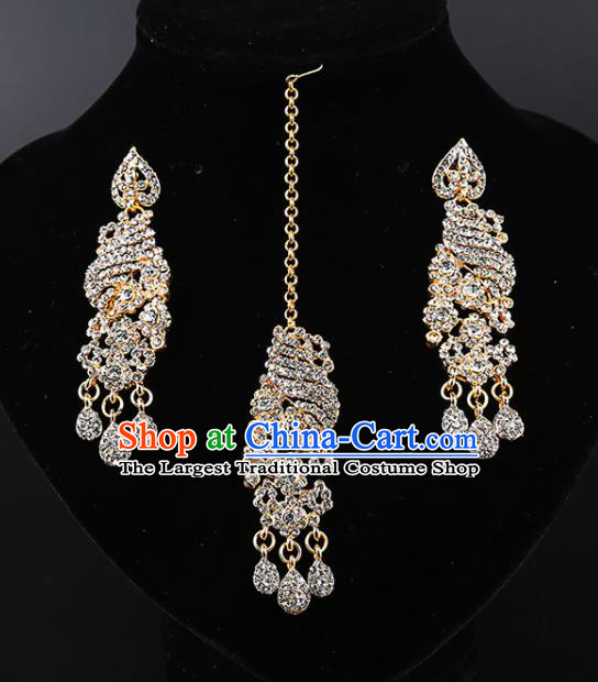 Asian India Traditional Wedding Jewelry Accessories Indian Bollywood Crystal Earrings and Eyebrows Pendant for Women