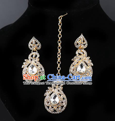 Indian Bollywood Princess Crystal Earrings and Eyebrows Pendant India Traditional Jewelry Accessories for Women