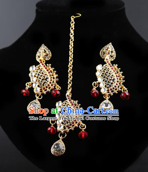 Indian Bollywood Wedding Crystal Earrings and Eyebrows Pendant India Traditional Court Princess Jewelry Accessories for Women