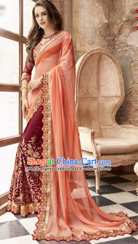 Asian India Traditional Pink Sari Dress Indian Bollywood Court Bride Costume Complete Set for Women