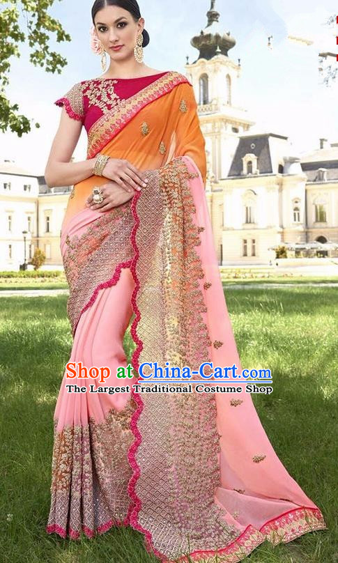 Asian India Traditional Pink Sari Dress Indian Bollywood Court Bride Costume Complete Set for Women