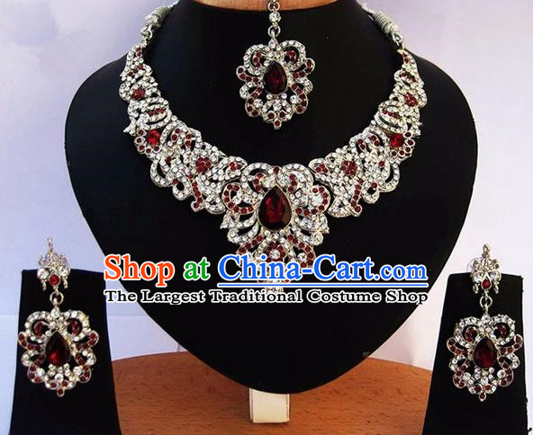 Indian Traditional Bollywood Tassel Necklace Earrings and Eyebrows Pendant India Princess Jewelry Accessories for Women