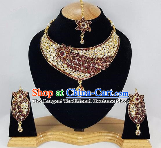 Indian Traditional Bollywood Necklace Earrings and Eyebrows Pendant India Princess Jewelry Accessories for Women