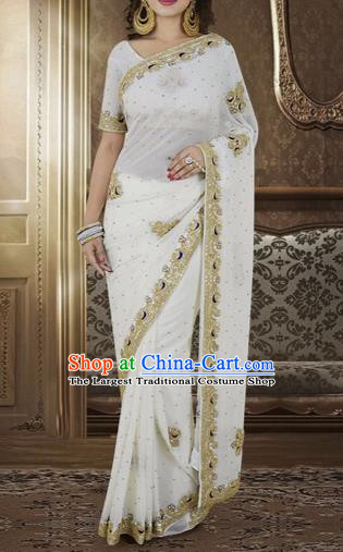 Indian Traditional Bollywood Court White Veil Sari Dress Asian India Royal Princess Costume for Women